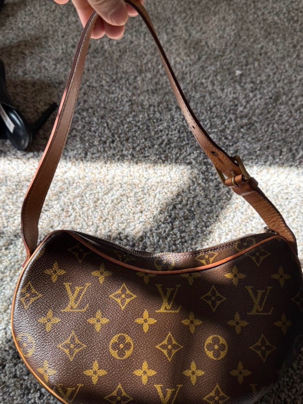 Louis Vuitton Monogram Canvas Crescent Shoulder Bag in Brown and Gold